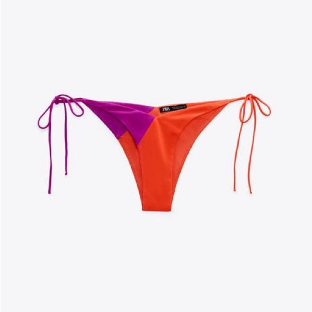 Zara Fuschia Orange Colorblock Bikini Bottom Medium